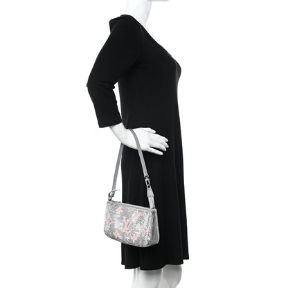 Louis Vuitton Satin Sequin Monogram Giant Pochette Accessories Silver Pink 2 of 9