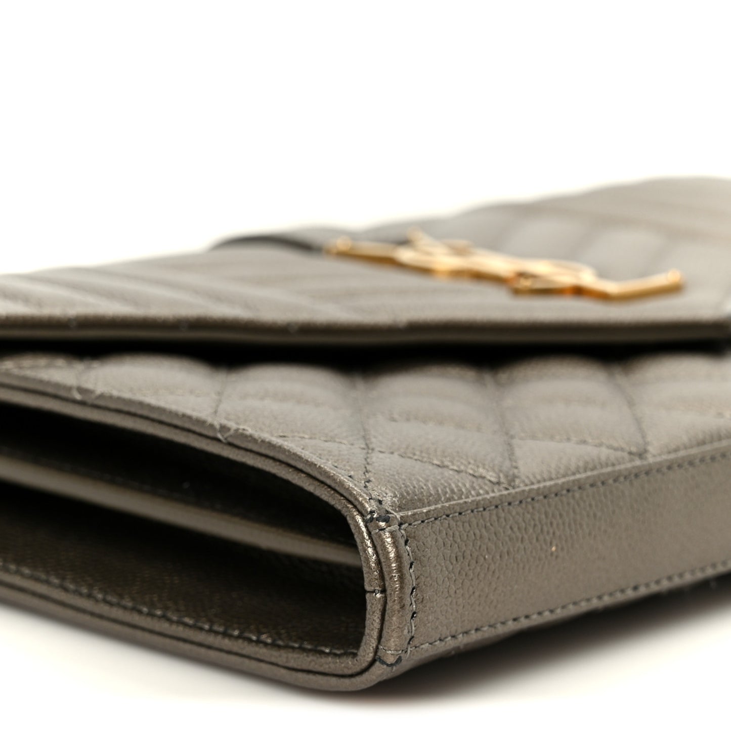 Metallic Grain De Poudre Mixed Matelasse Triquilt Monogram Chain Wallet Piombo