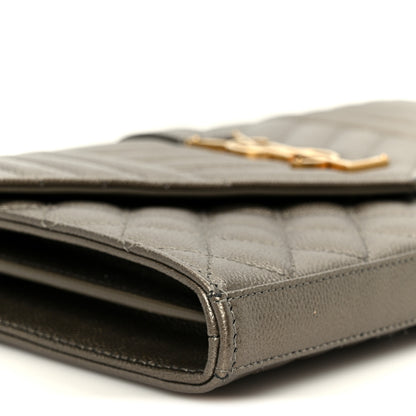 Saint Laurent Metallic Grain De Poudre Mixed Matelasse Triquilt Monogram Chain Wallet Piombo 8 of 9