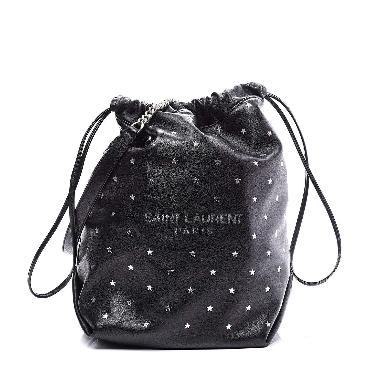 Lambskin Star Printed Teddy Drawstring Bag Black