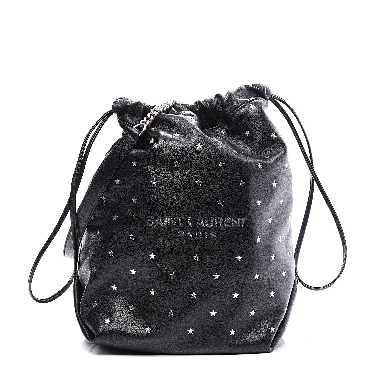 Saint Laurent Lambskin Star Printed Teddy Drawstring Bag Black 1 of 12