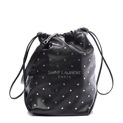 Saint Laurent Lambskin Star Printed Teddy Drawstring Bag Black 1 of 12