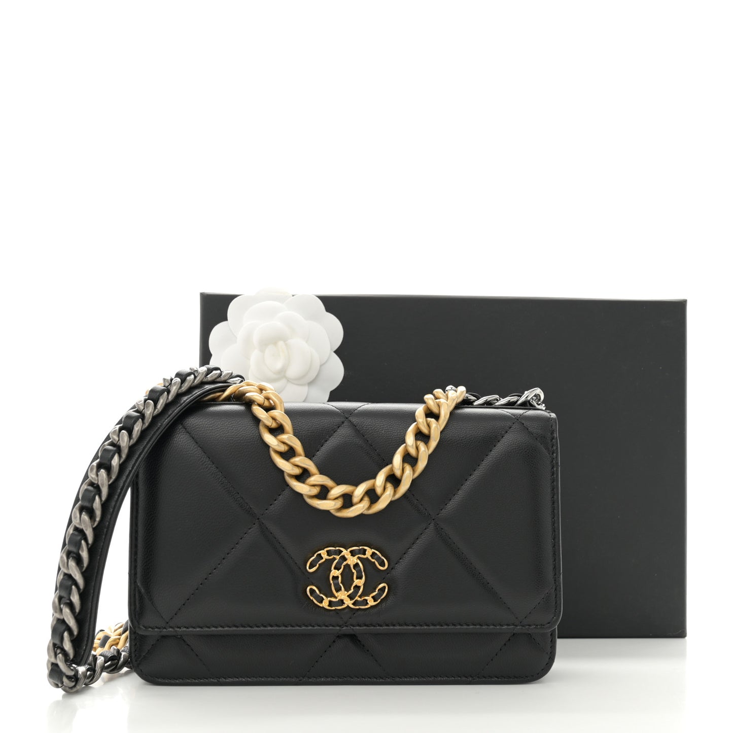 Lambskin Quilted Chanel 19 Wallet On Chain WOC Black