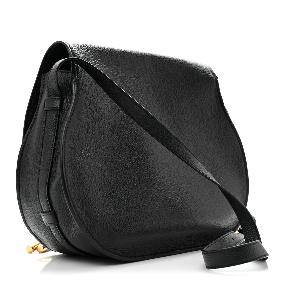 Grained Calfskin Medium Marcie Saddle Bag Black