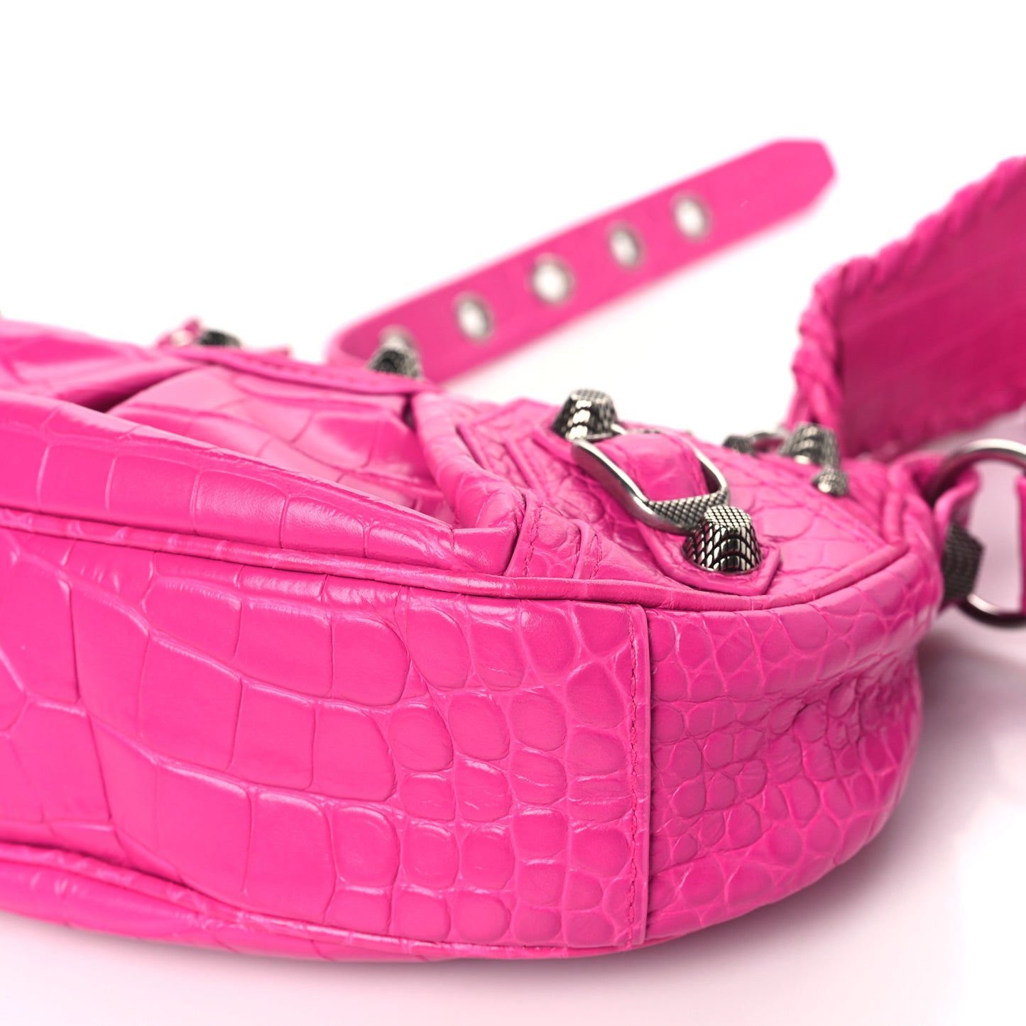 Extra Supple Calfskin Crocodile Embossed XS Le Cagole Shoulder Bag Lipstick Pink