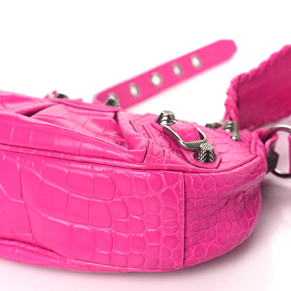 Balenciaga Extra Supple Calfskin Crocodile Embossed XS Le Cagole Shoulder Bag Lipstick Pink 10 of 11