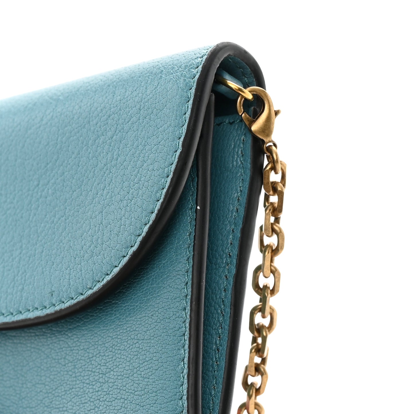 Goatskin Saddle Long Wallet With Chain Blue