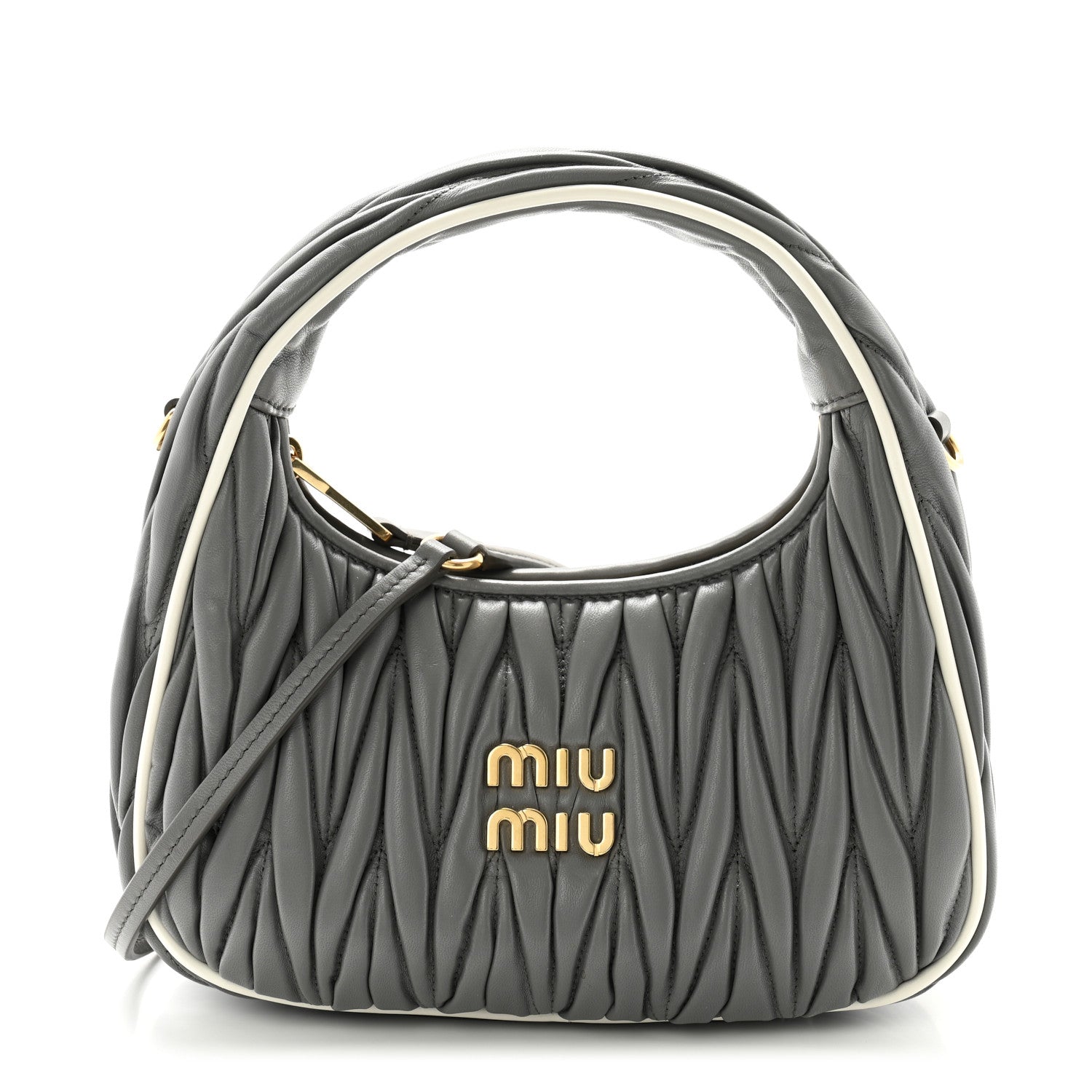 Miu Miu Nappa Matelasse Small Wander Hobo Marble Gray White 1 of 9