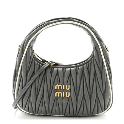 Miu Miu Nappa Matelasse Small Wander Hobo Marble Gray White 1 of 9