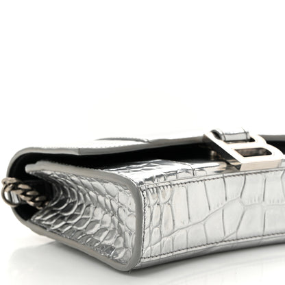 Balenciaga Metallic Calfskin Crocodile Embossed Hourglass Chain Bag Silver 8 of 10