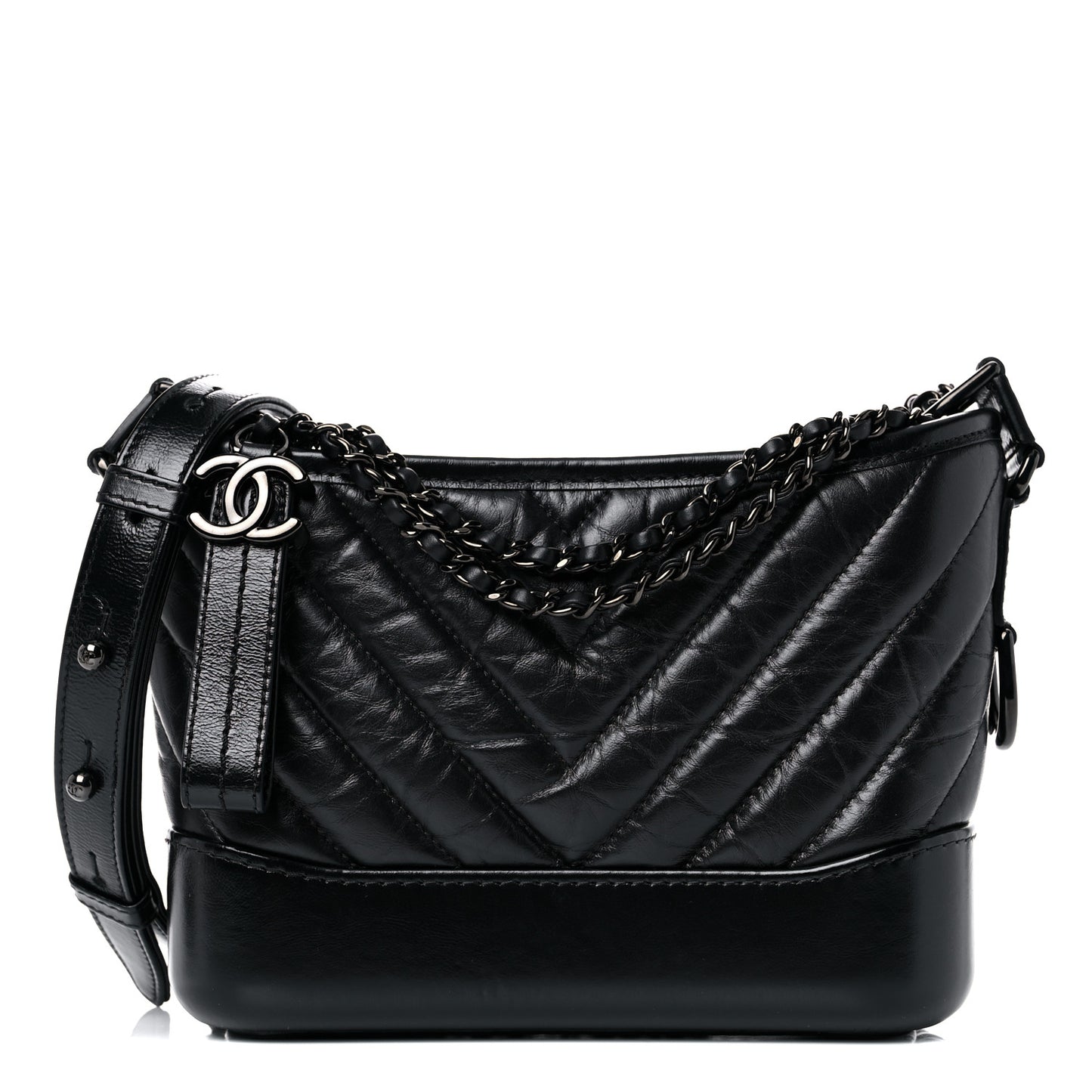 Aged Calfskin Chevron Quilted Small Gabrielle Hobo So Black