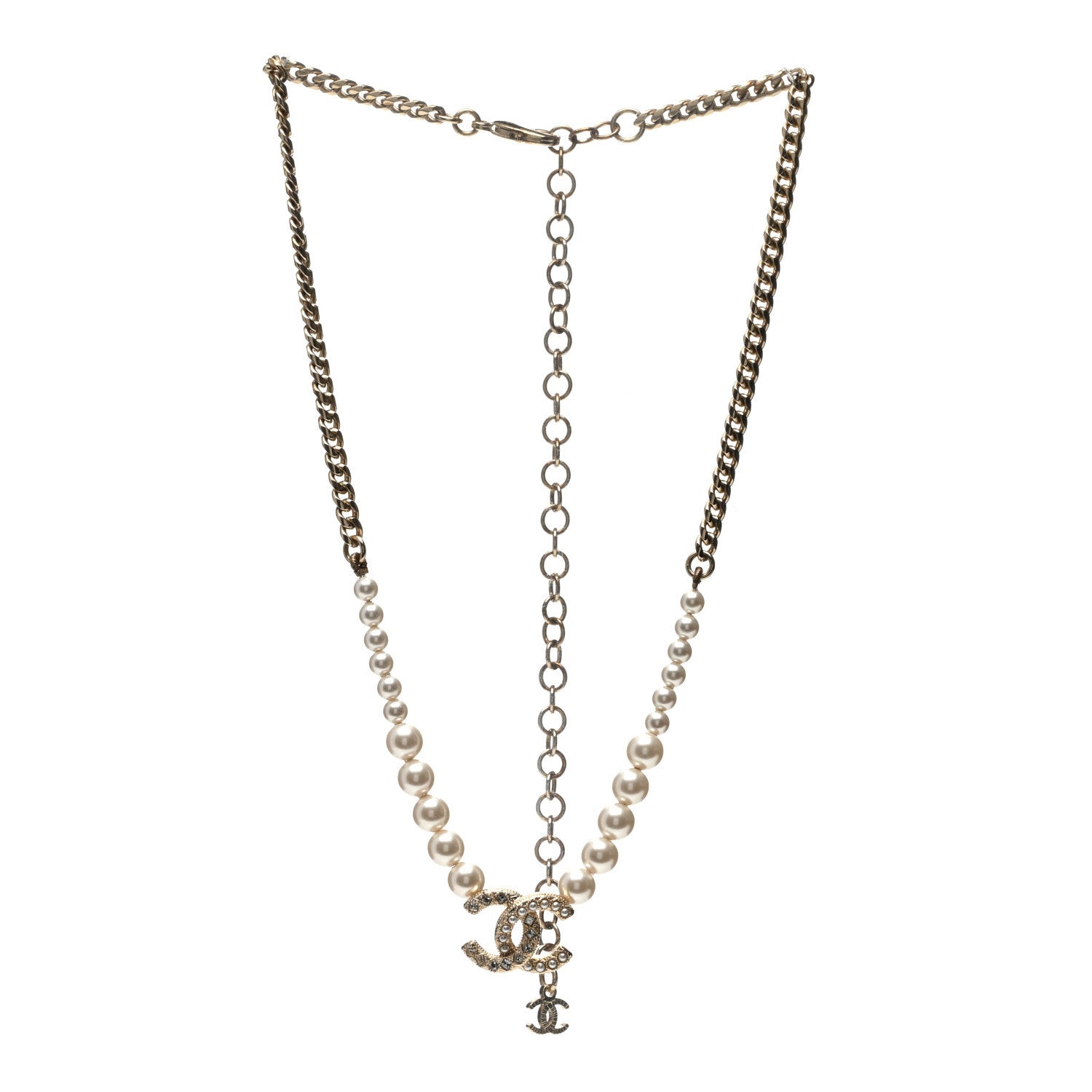 Chanel Pearl Crystal CC Necklace Gold 3 of 6
