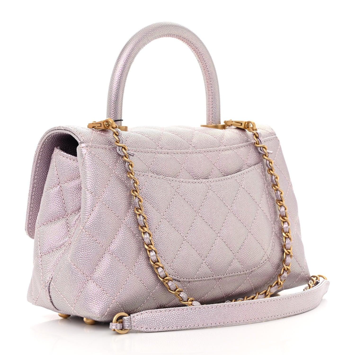 Chanel Metallic Caviar Quilted Mini Coco Handle Flap Light Pink 3 of 13