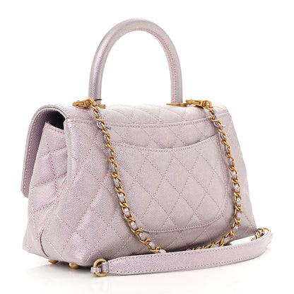 Chanel Metallic Caviar Quilted Mini Coco Handle Flap Light Pink 3 of 13