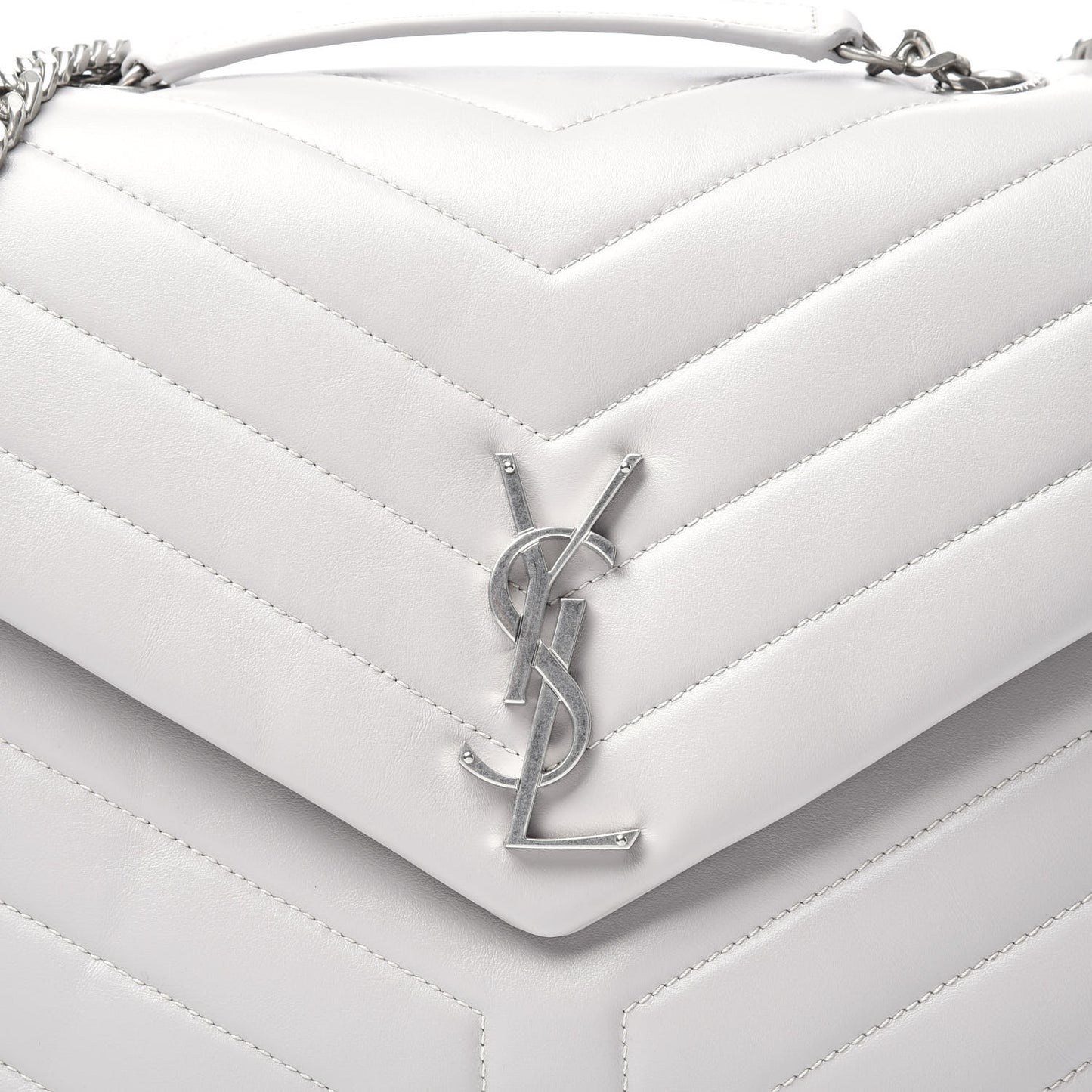 Calfskin Y Quilted Monogram Medium Loulou Chain Satchel White