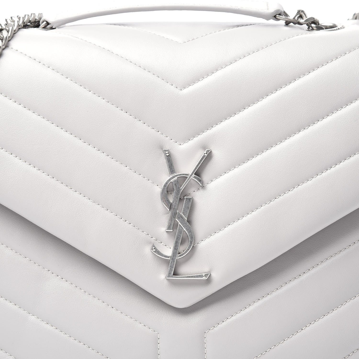 Saint Laurent Calfskin Y Quilted Monogram Medium Loulou Chain Satchel White 10 of 11