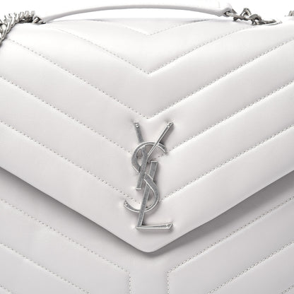 Saint Laurent Calfskin Y Quilted Monogram Medium Loulou Chain Satchel White 10 of 11