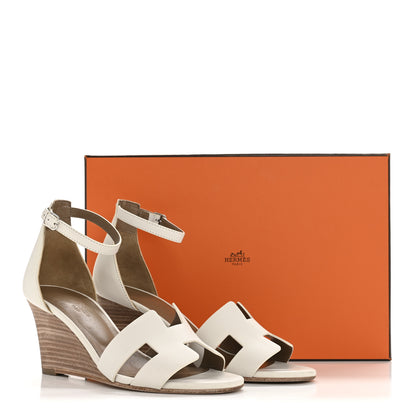Hermes Calfskin Legend Wedge Sandals 37 White 10 of 10