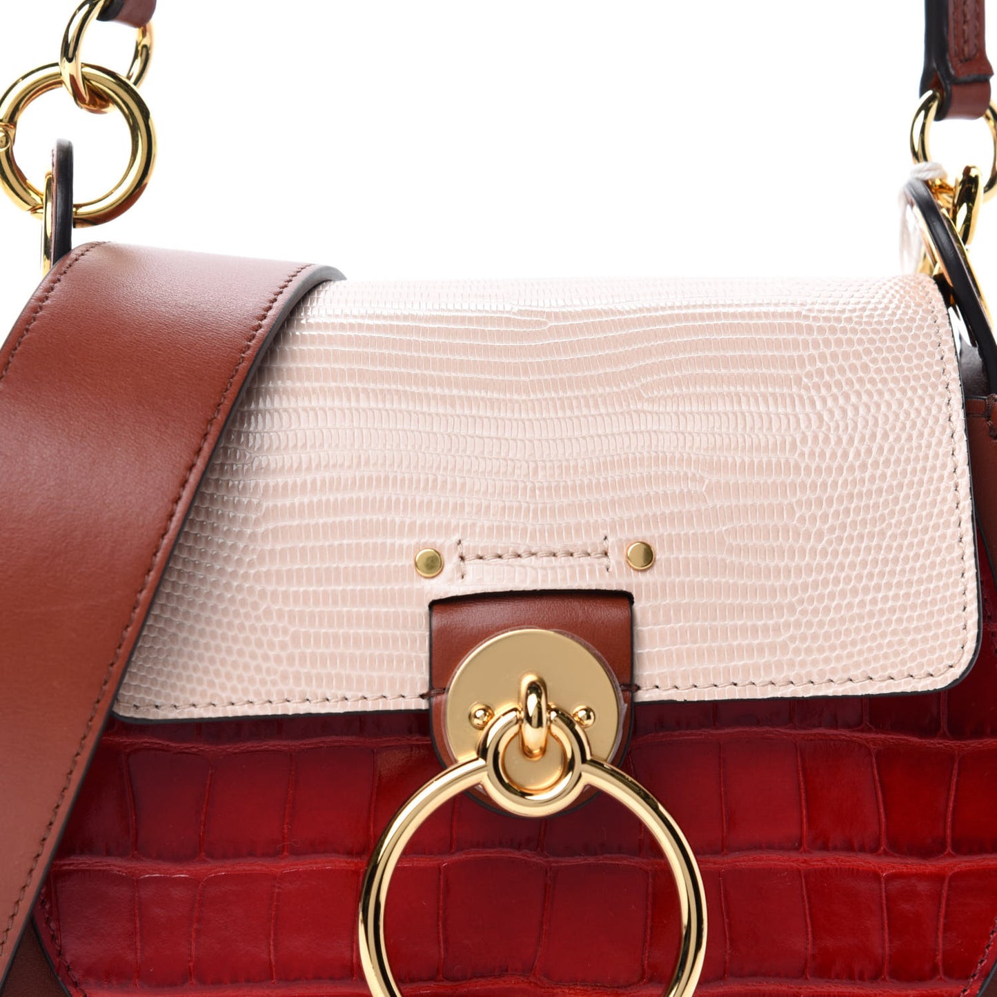 Calfskin Crocodile Embossed Small Tess Bag Pink Red