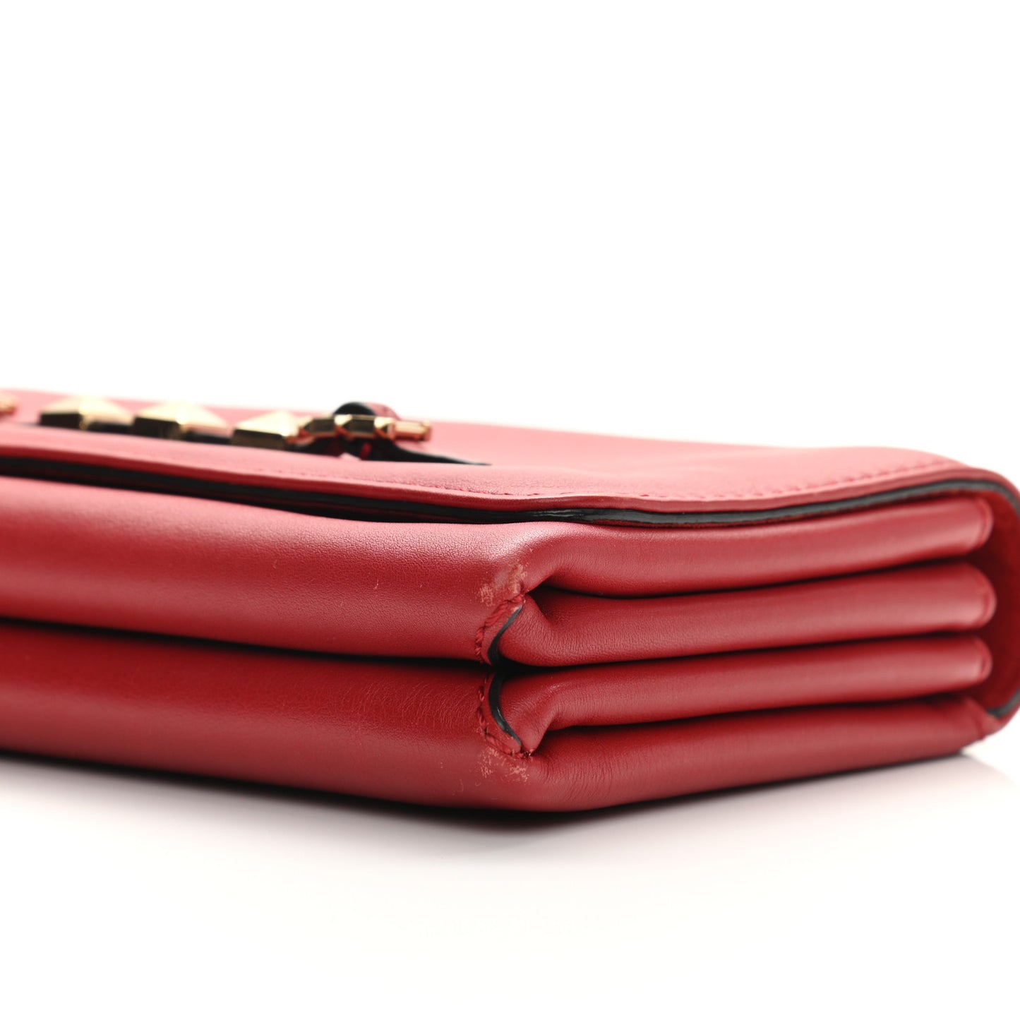 Vitello Buckle Rockstud Flap Bag Red