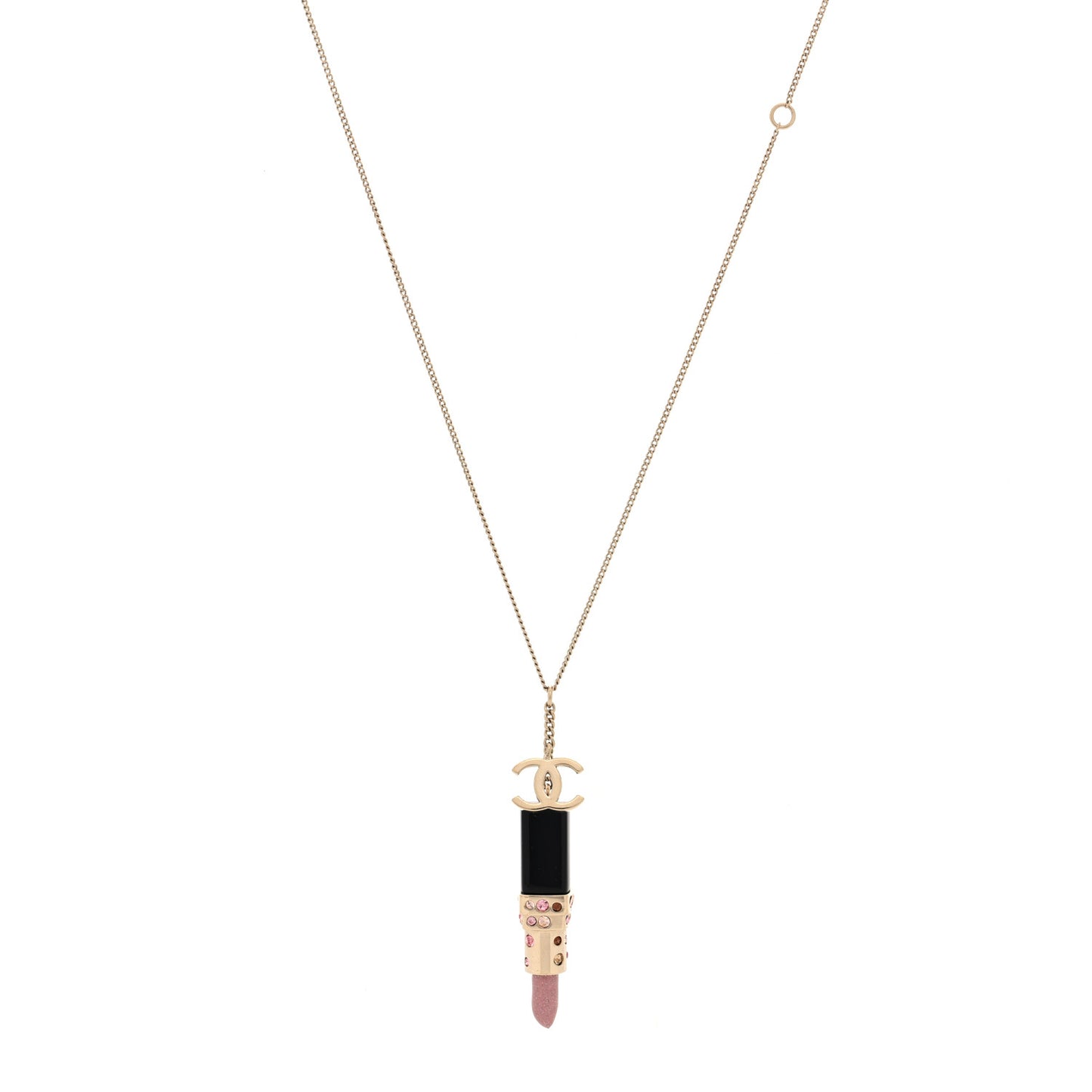 Resin Crystal Lipstick CC Necklace Gold