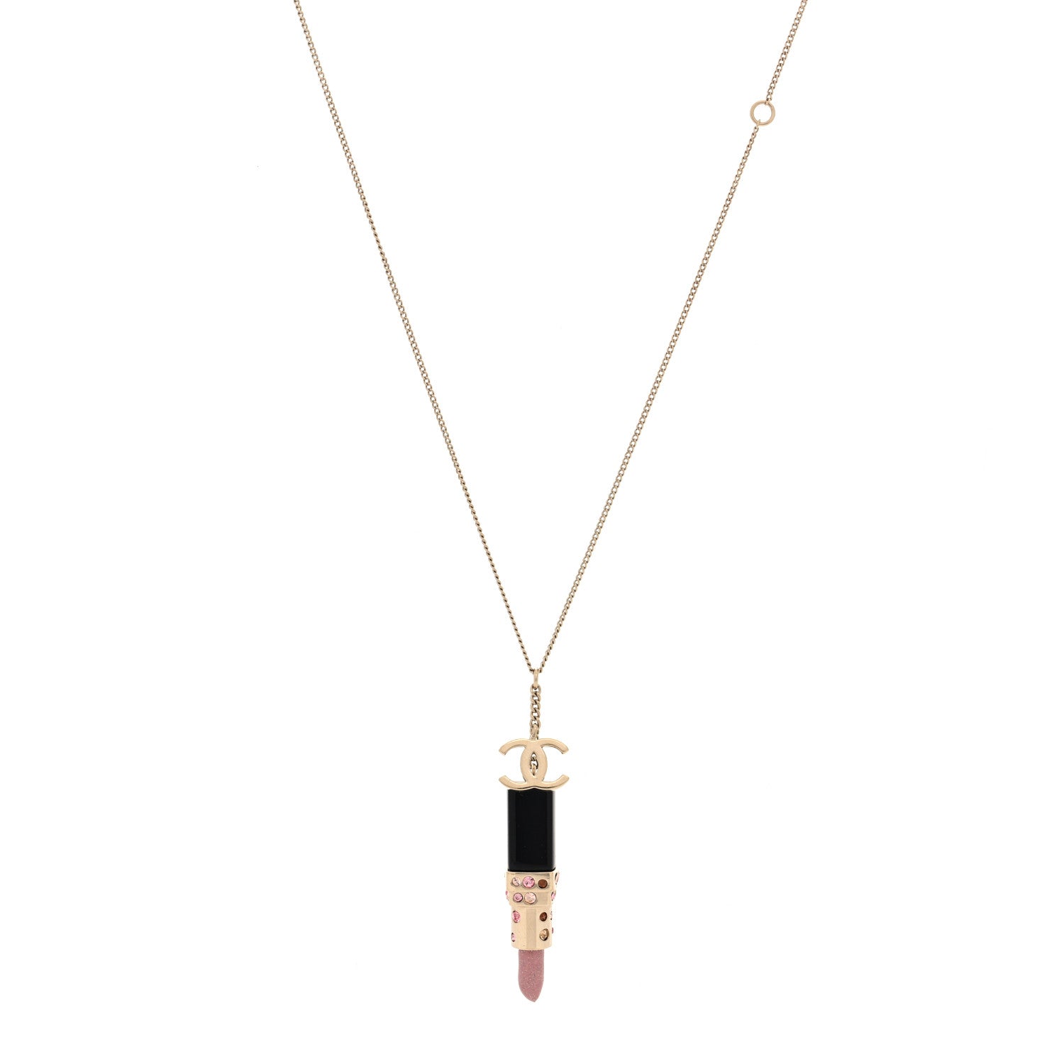 Chanel Resin Crystal Lipstick CC Necklace Gold 1 of 4