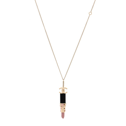 Chanel Resin Crystal Lipstick CC Necklace Gold 1 of 4