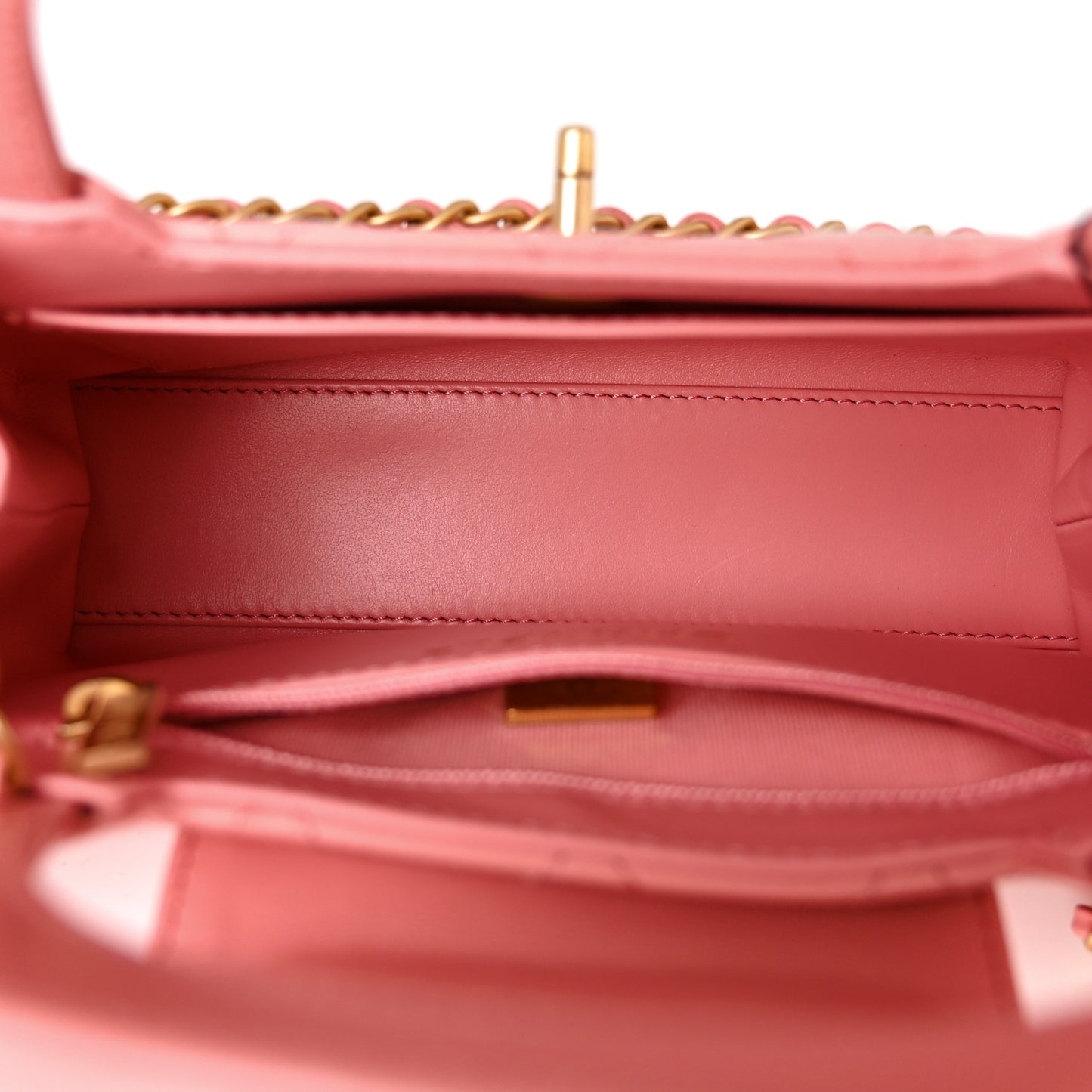 Shiny Aged Calfskin Quilted Nano Kelly Shopper Coral Pink