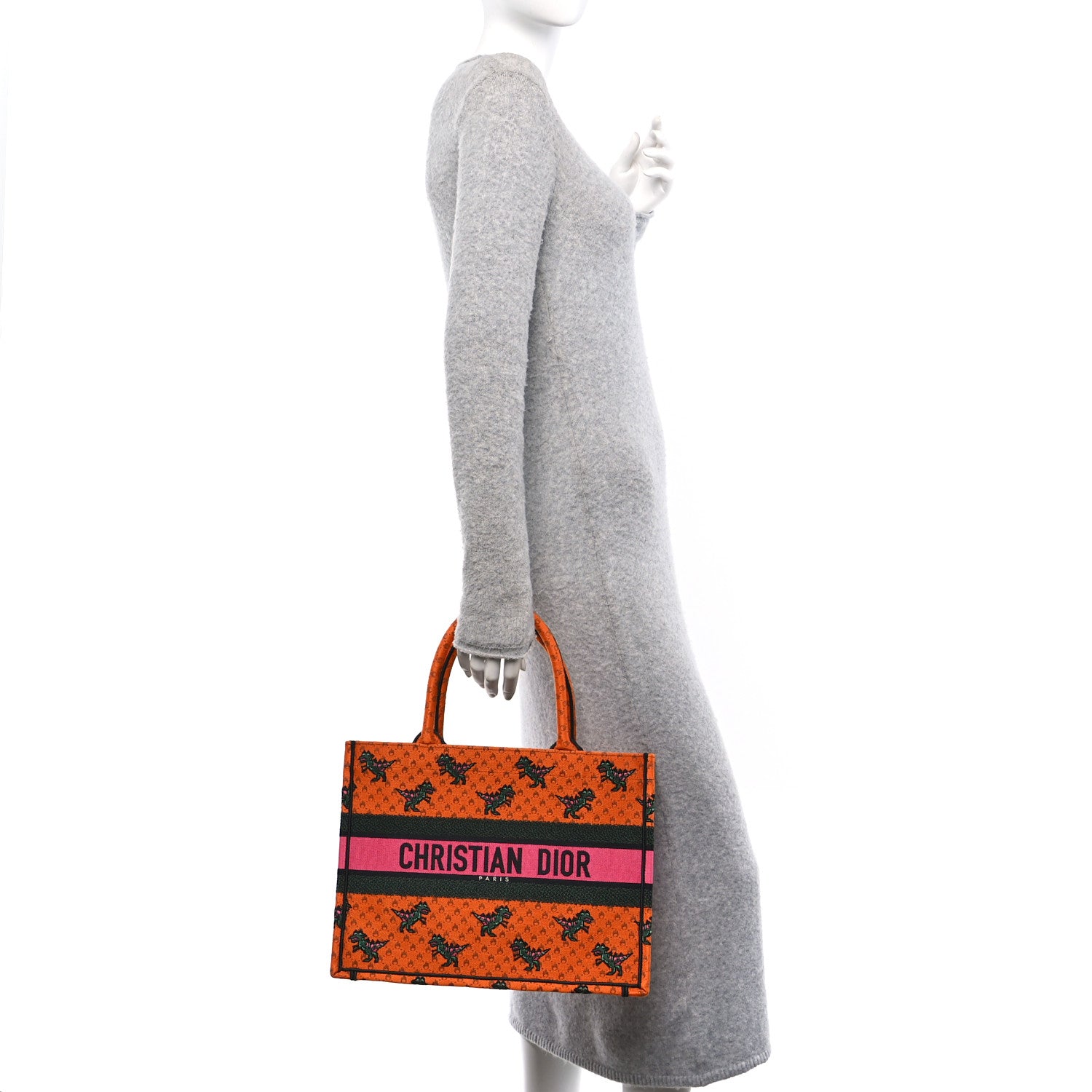 Christian Dior Canvas Embroidered Medium Dino Book Tote Orange Multicolor 2 of 11