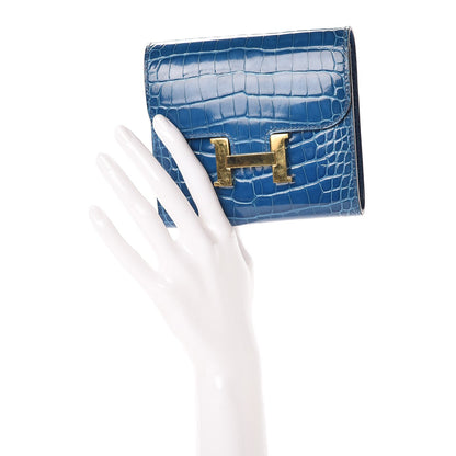 Hermes Shiny Alligator Constance Short Wallet Bleu Izmir 2 of 8