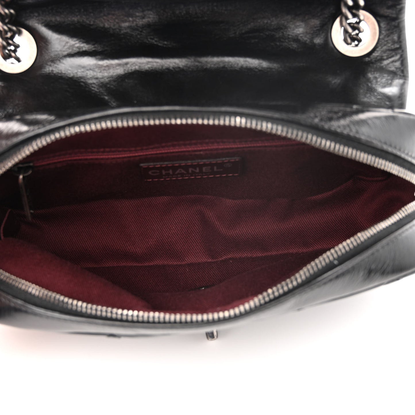 Glazed Calfskin Quilted Small Duo Color Flap Black