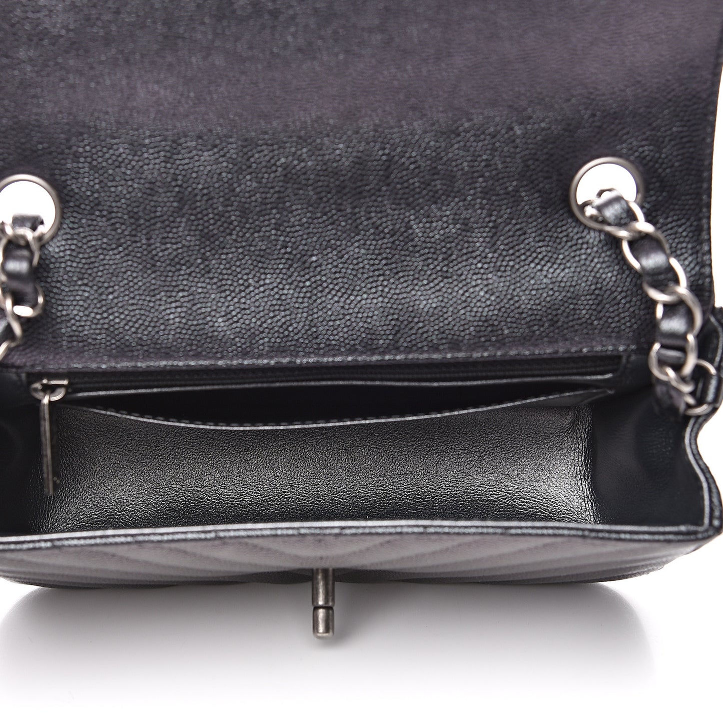 Iridescent Caviar Chevron Quilted Mini Rectangular Flap Black