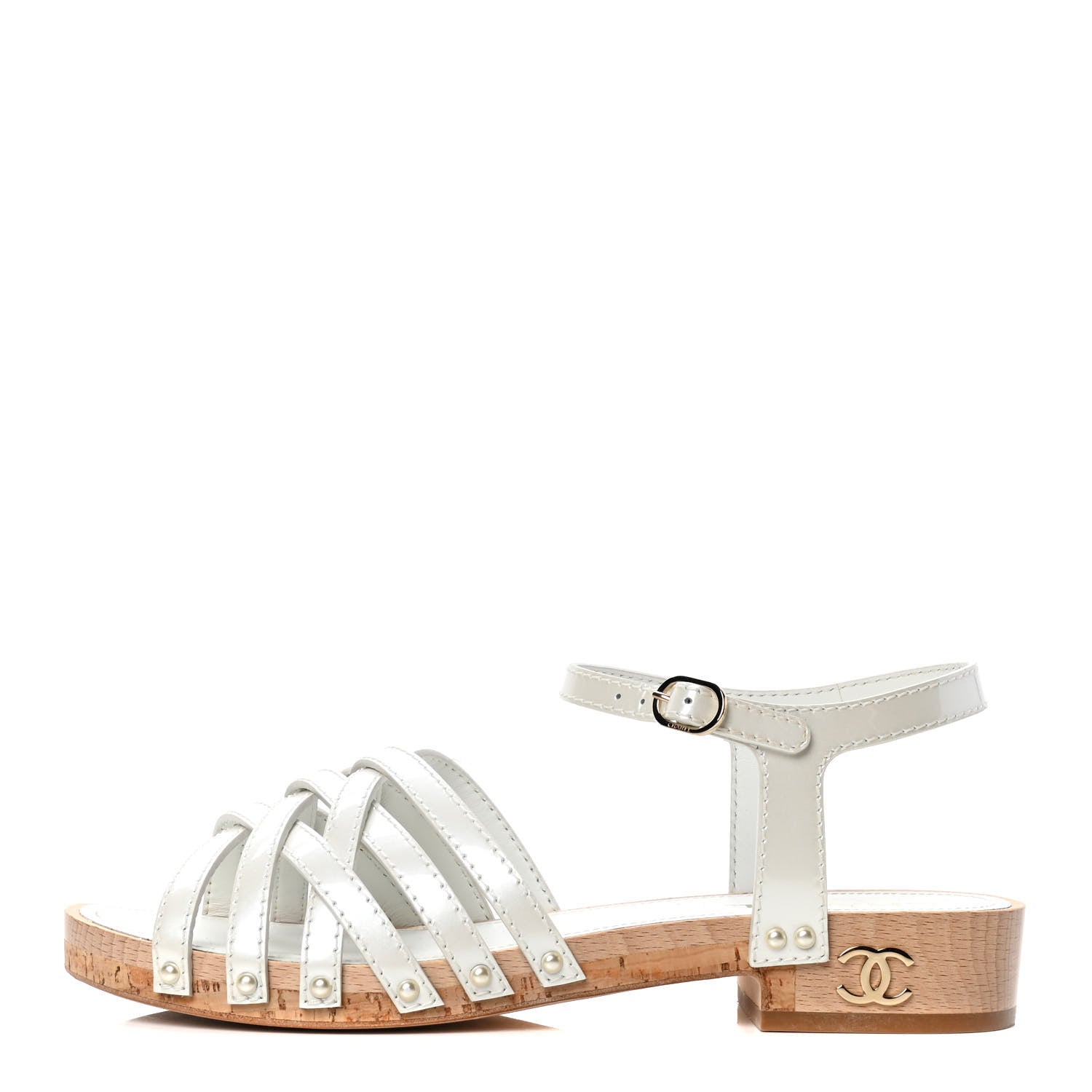 Chanel Metallized Patent Calfskin Sandals 39 Ivory 1 of 4