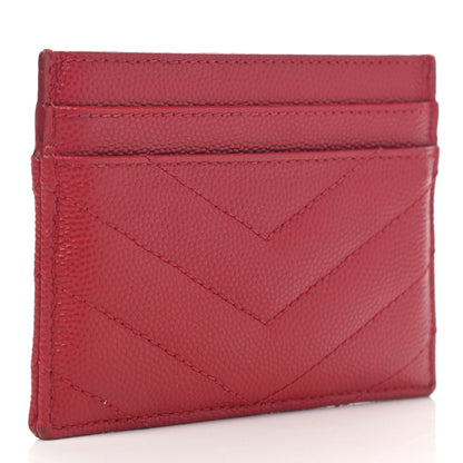 Saint Laurent Grain De Poudre Matelasse Chevron Monogram Credit Card Case Rouge Eros 3 of 9