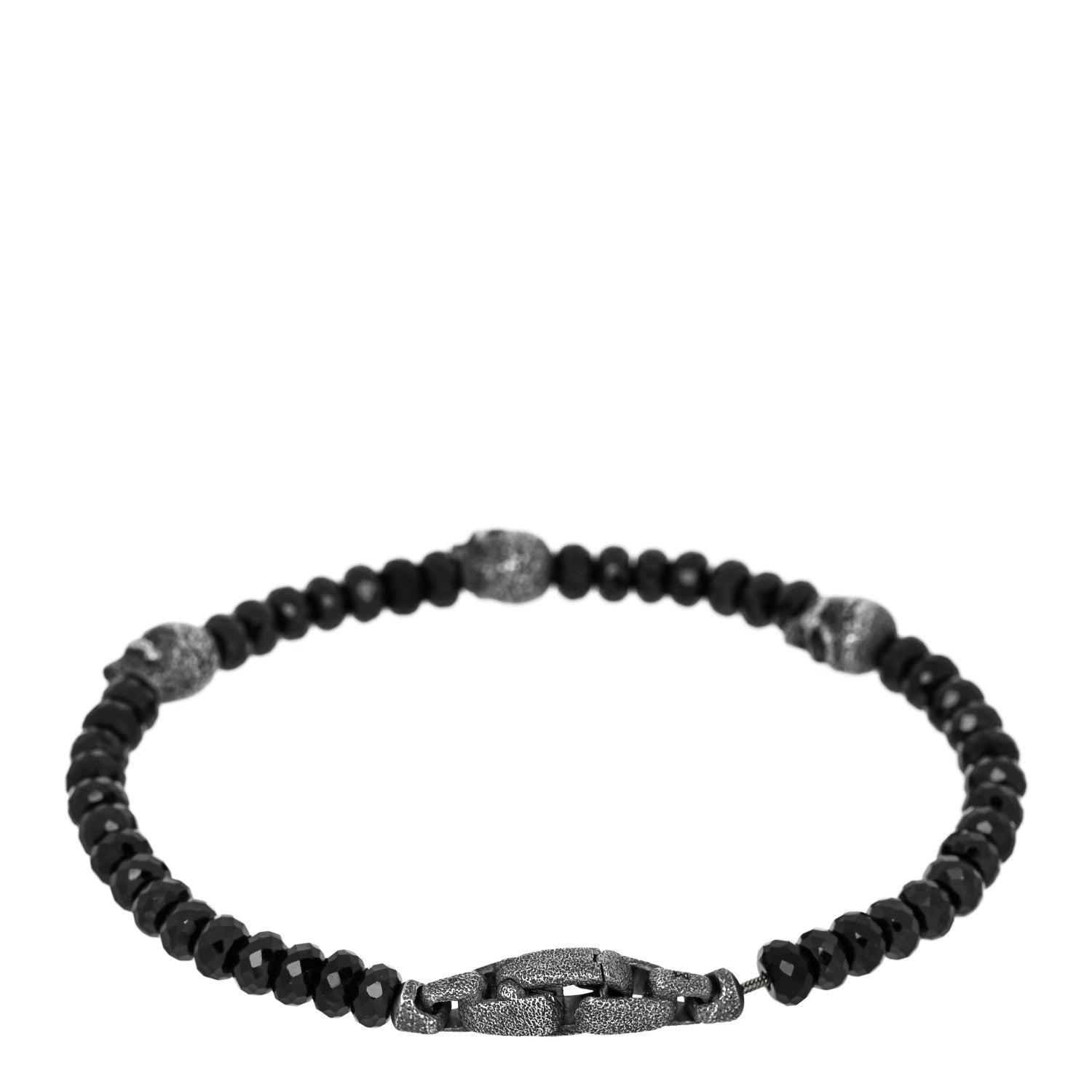 David Yurman Sterling Silver Black Spinel 5mm Spiritual Beads Skull Station Bracelet 2 of 4
