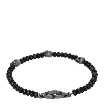 David Yurman Sterling Silver Black Spinel 5mm Spiritual Beads Skull Station Bracelet 2 of 4
