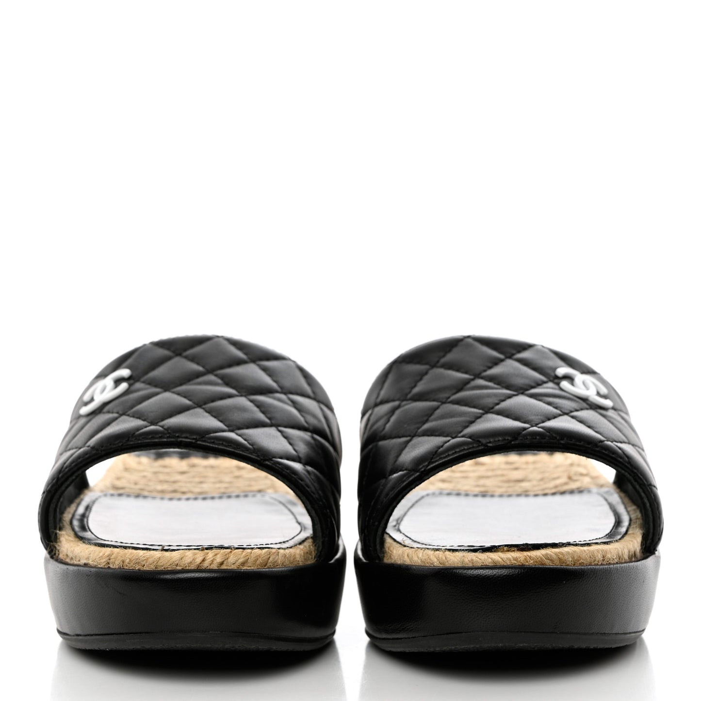Lambskin Quilted CC Mules Sandals 36 Black White