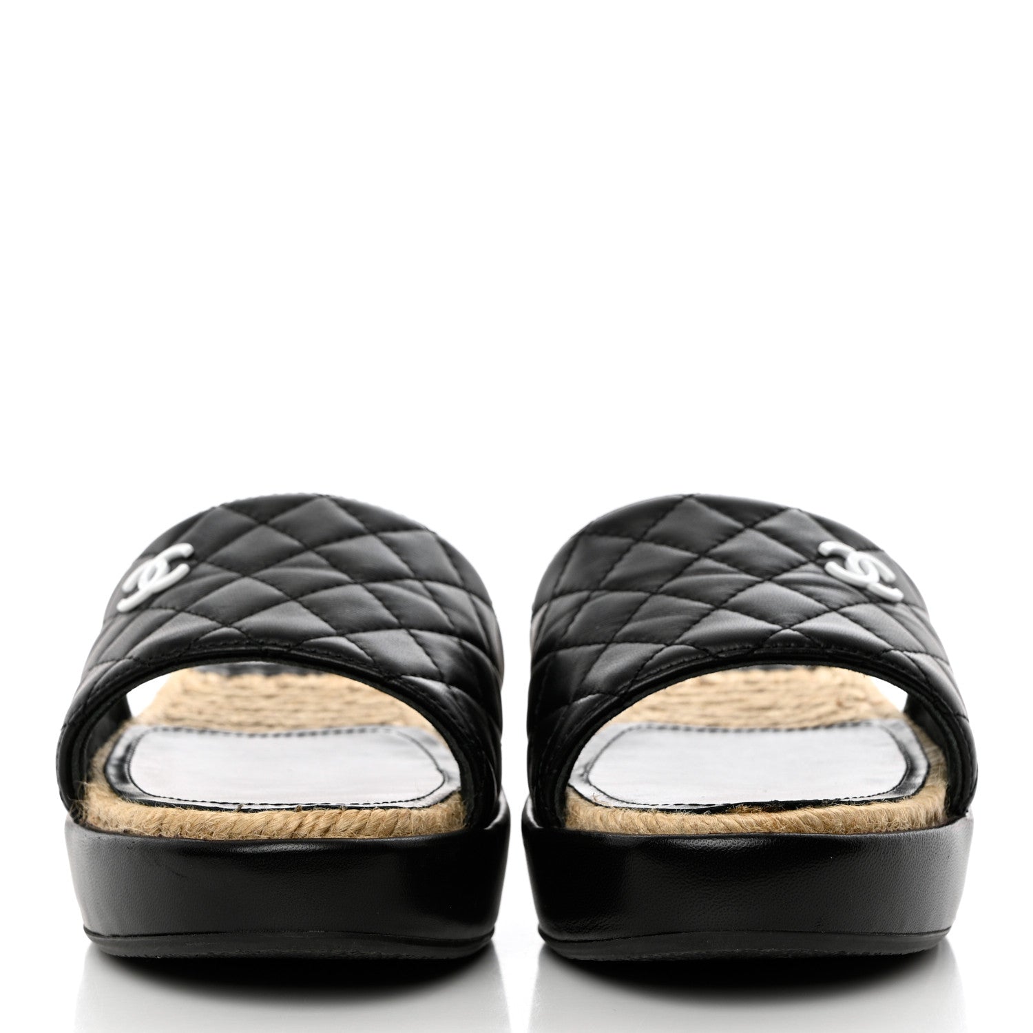 Chanel Lambskin Quilted CC Mules Sandals 36 Black White 2 of 13