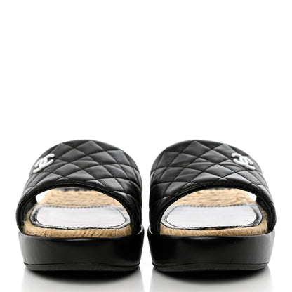 Chanel Lambskin Quilted CC Mules Sandals 36 Black White 2 of 13