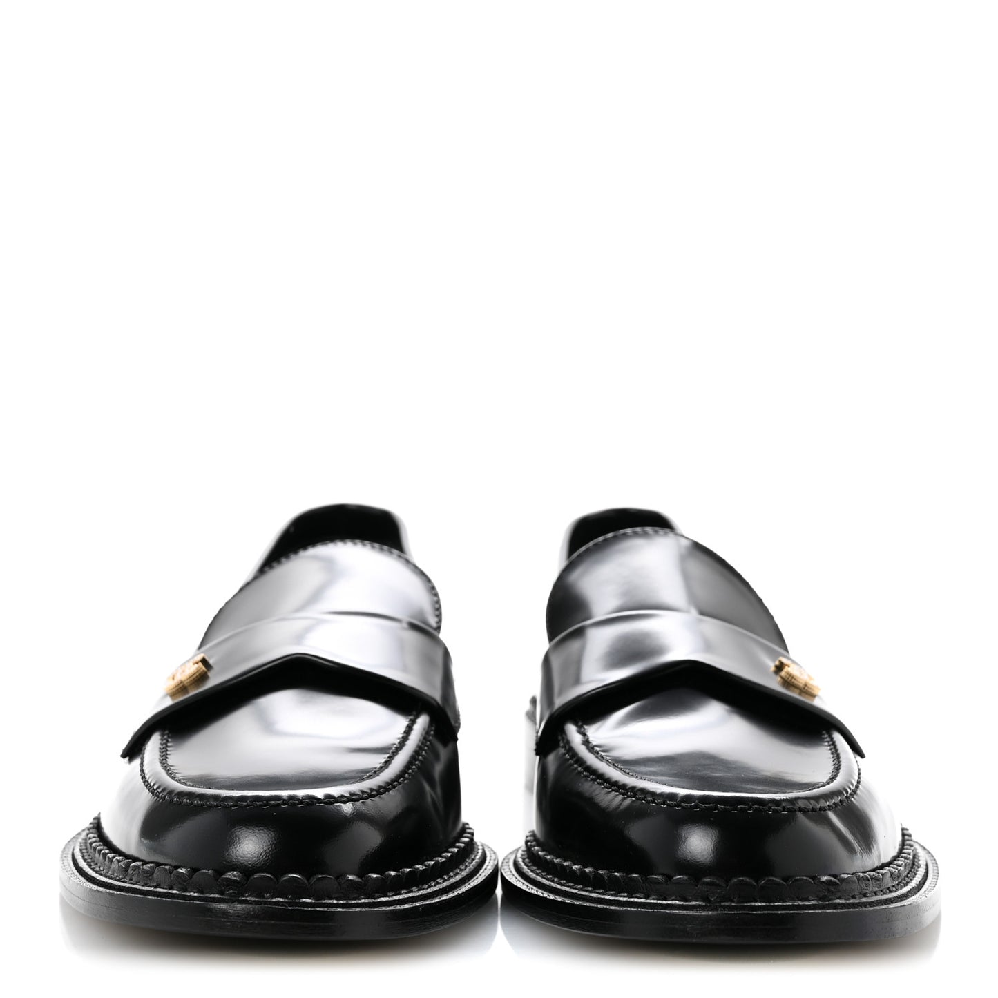 Shiny Calfskin Pearl CC Loafers 39.5 Black
