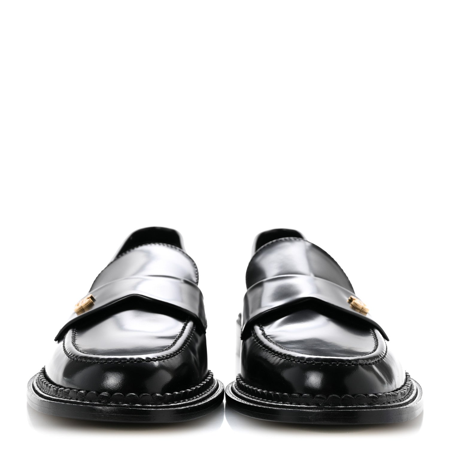 Chanel Shiny Calfskin Pearl CC Loafers 39.5 Black 3 of 9