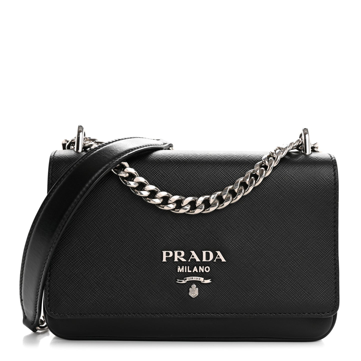 Saffiano Soft Calfskin Chain Crossbody Bag Black