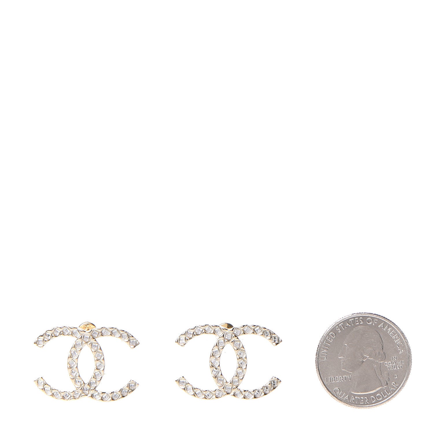 Chanel Crystal CC Large Stud Earrings Gold 2 of 5