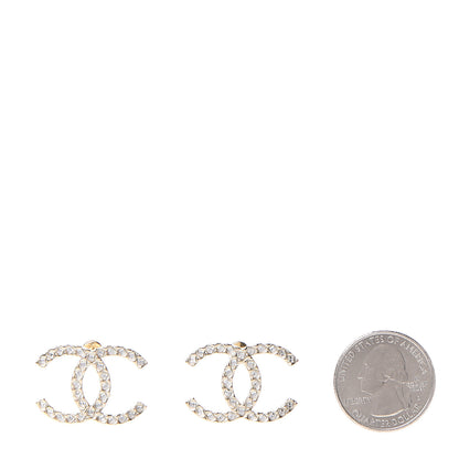 Chanel Crystal CC Large Stud Earrings Gold 2 of 5