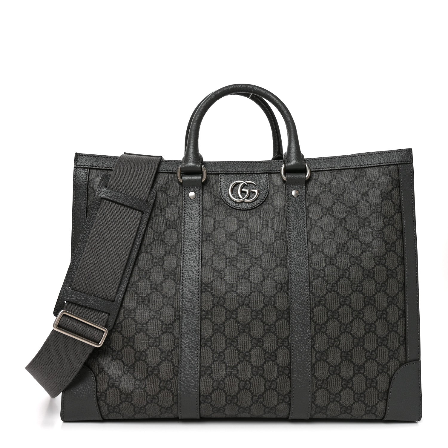 Gucci GG Supreme Monogram Textured Dollar Calfskin Large Ophidia Tote Bag Grey Black Graphite Grey 1 of 10