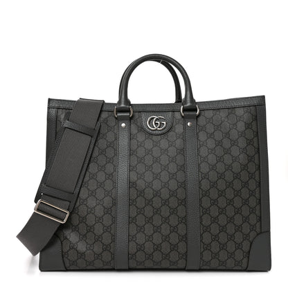 Gucci GG Supreme Monogram Textured Dollar Calfskin Large Ophidia Tote Bag Grey Black Graphite Grey 1 of 10