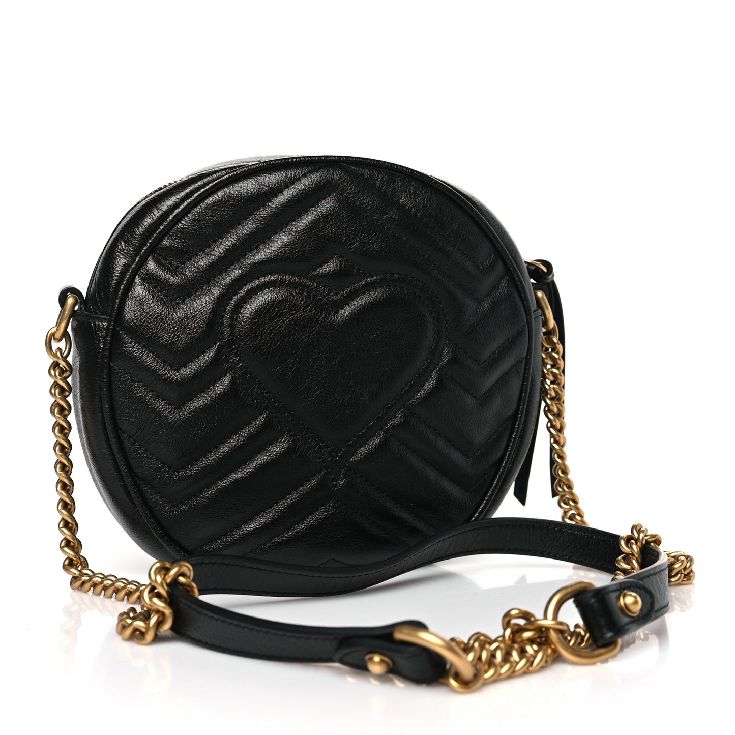 Azalea Calfskin Matelasse Heart Mini GG Marmont Round Shoulder Bag Black