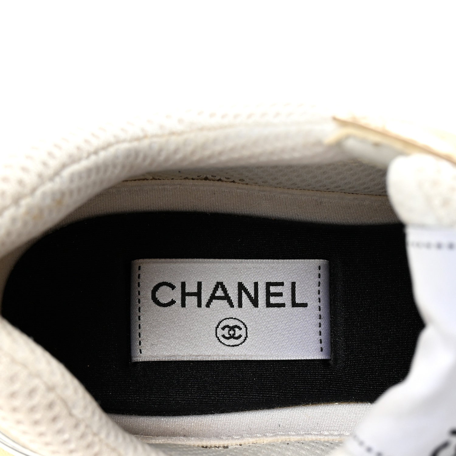 Chanel Fabric Laminated Calfskin Stretch CC Womens Sneakers 40 White Gold Silver 8 of 10