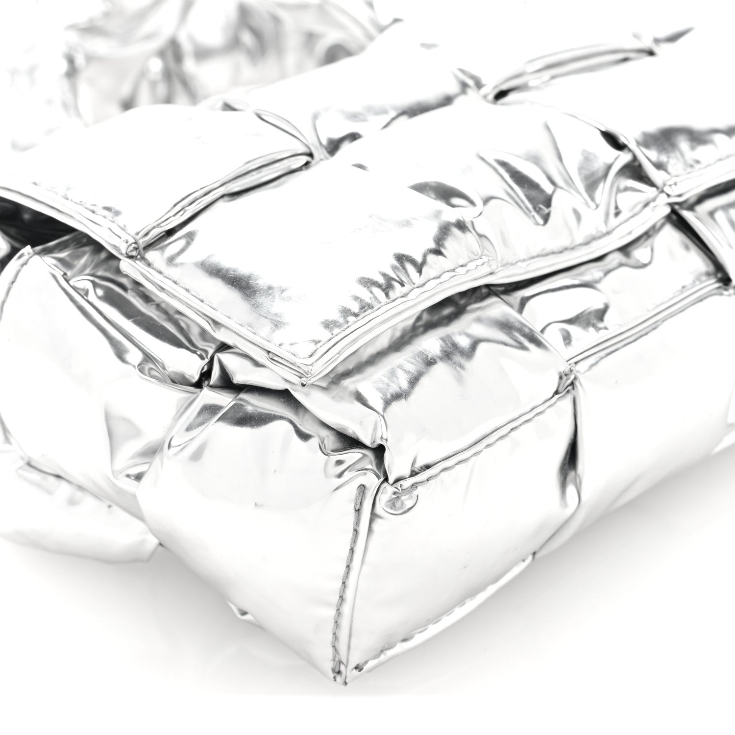 Bottega Veneta Metallic Lambskin Maxi Intrecciato Padded The Belt Cassette Bag Silver 8 of 9