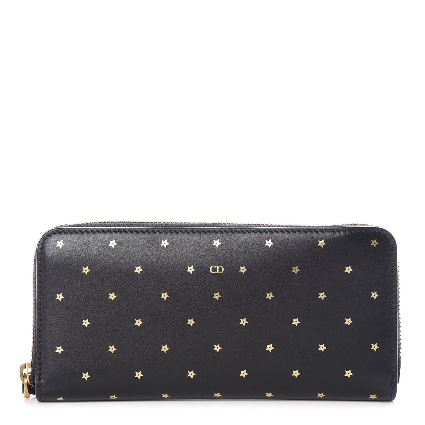 Calfskin Stars Voyageur Zip Around Wallet Black